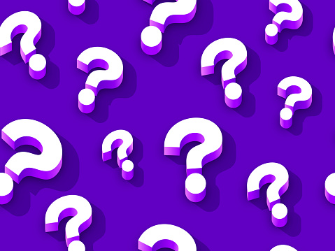 Seamless tileable repeating question mark asking questions quiz FAQ background pattern with 3d question marks.