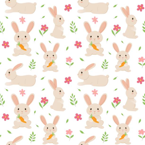 Seamless repeating pattern of hare or rabbit with carrot.Vector cartoon style. Seamless repeating pattern of hare or rabbit with carrot.Vector illustration in cartoon style. easter sunday stock illustrations