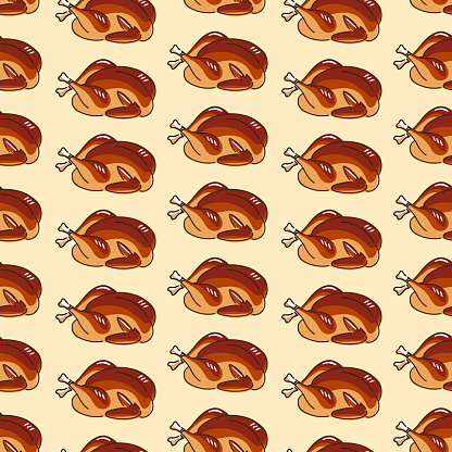 Seamless roasted turkey or chicken illustration pattern vector
