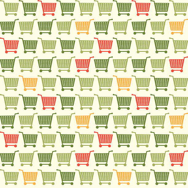 Seamless Shopping Cart Colored Pattern Seamless Shopping Cart Colored Pattern Background supermarket designs stock illustrations