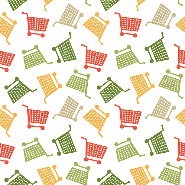 Seamless Shopping Cart Colorfull Pattern Background Seamless Shopping Cart Colorfull Pattern Background Texture shopping backgrounds stock illustrations