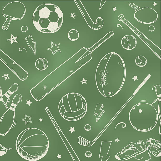 Seamless sports equipment chalk drawings Seamless sketchy chalk drawings of sports equipment on a blackboard. Will tile endlessly. A US version of this file with American football and ice hockey is also available. rugby ball stock illustrations