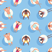 istock Seamless Summer Background with People relaxing on Inflatable Rings 1155528345