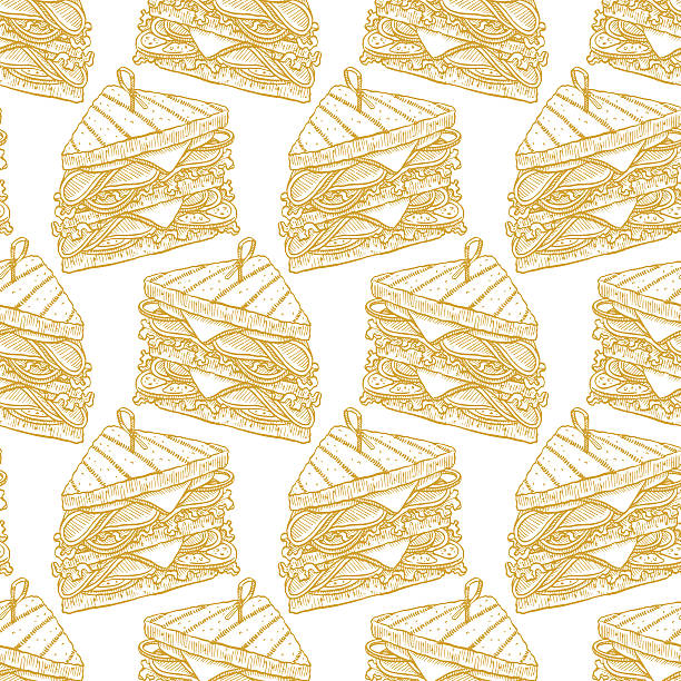 seamless tasty sandwiches cute seamless background of tasty sandwiches. hand-drawn illustration sandwich backgrounds stock illustrations