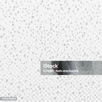 istock Seamless texture of Drops. Liquid clear droplet. Dew on glass surface. Realistic aqua pattern. vector illustration 1192516849