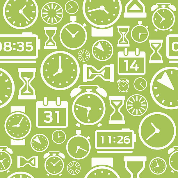 Seamless Time Background Clock and time keeping icons and elements. calendar patterns stock illustrations