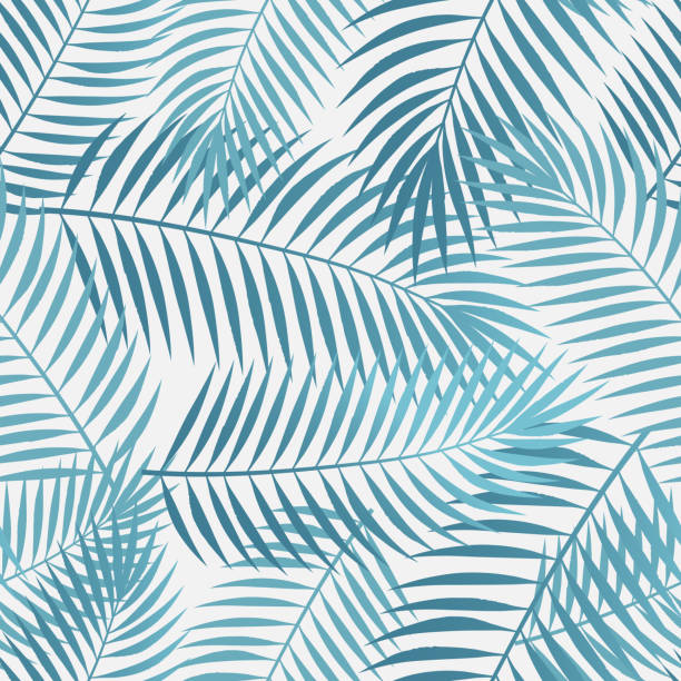 Seamless Tropical Palm Leaves Seamless vaporwave palm tree leaves background. fern stock illustrations