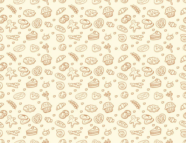 Seamless vector bakery & pastry pattern Seamless vector bakery & pastry pattern in brown color isolated over light color candy designs stock illustrations