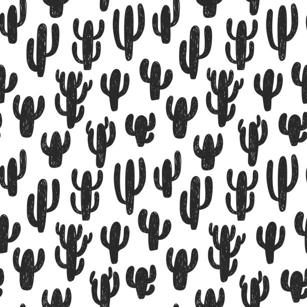 Seamless vector patten with  cactus silhouettes Seamless vector patten with  cactus silhouettes cactus patterns stock illustrations