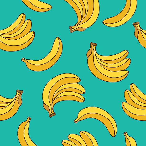 Seamless vector pattern of yellow bananas Seamless vector pattern of yellow bananas on a blue background. banana designs stock illustrations