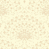 Repeat vector pattern with floral fan on pink background. Romantic gentle vintage flower wallpaper design. Decorative rococo fashion textile.