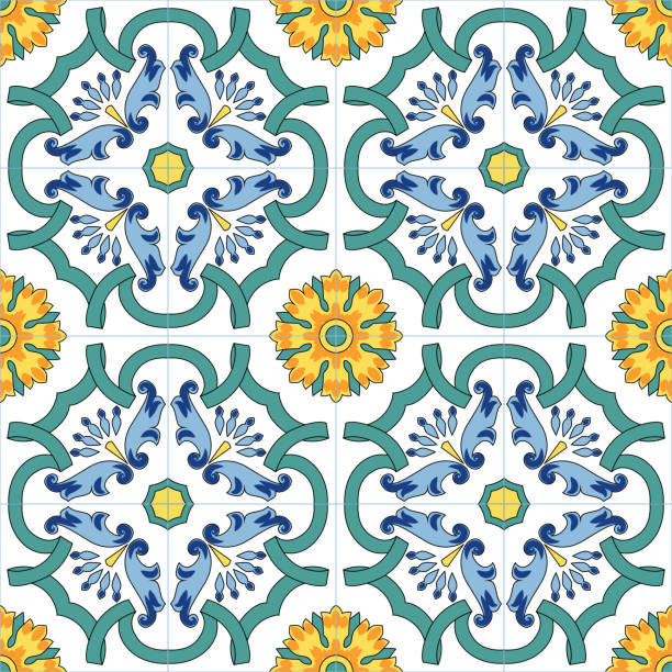 Seamless vector pattern with hand drawn traditional motifs of southern italy ceramics vector illustration design template amalfi coast stock illustrations
