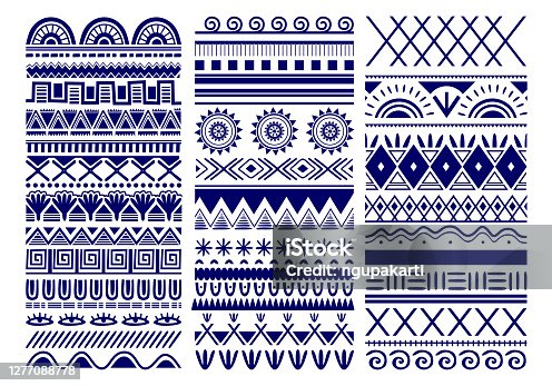 istock Seamless vector tribal. Vintage ethnic pattern backdrop. Tribal art in traditional classic seamless pattern in blue and white color. Good for wallpaper, cloth design, fabric, paper, textile 1277088778