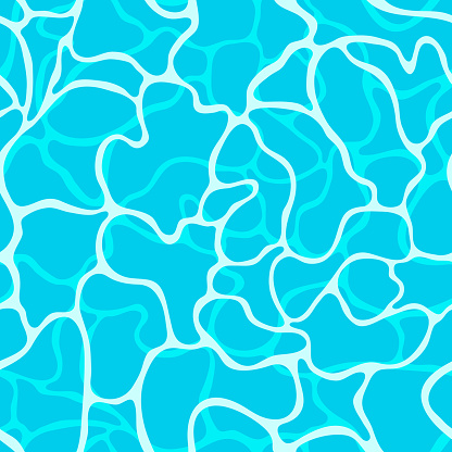 Seamless vibrant blue water surface texture with sun reflections. Vector illustration.