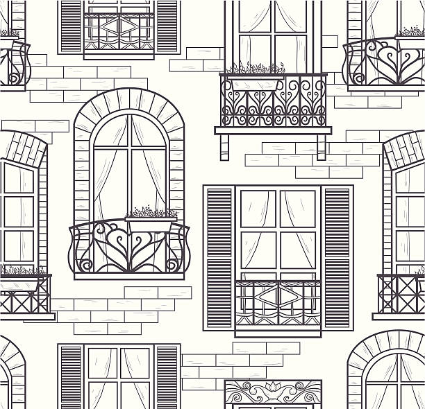 illustrations, cliparts, dessins animés et icônes de motif fenêtres sans couture - immeuble paris