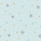 Seamless Winter Pattern Background with Silver and Gold Snowflakes. Textile, parer, scrapbooking, wrapping, web and print design. Vector