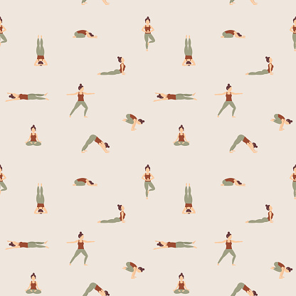 Seamless yoga pose pattern illustration