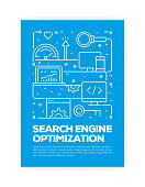 Search Engine Optimization (SEO) Concept Line Style Cover Design for Annual Report, Flyer, Brochure.
