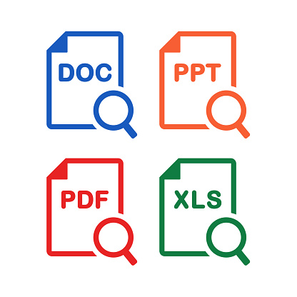 Search file doument doc,ppt,pdf, xls. Document paper and magnifying glass icon