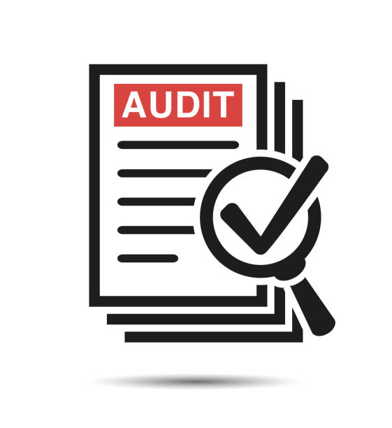 Search Icon on a report board, Audit review, Check List Icon. Search Icon on a report board, Audit review, Check List Icon. Vector flat design audit stock illustrations