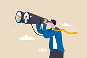 istock Searching for candidate, HR Human Resources find people to fill in job vacancy, finding customer or career opportunity concept, businessman HR look through binoculars to find candidate people. 1326230505