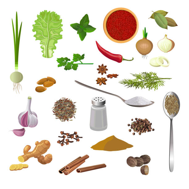 ilustrações de stock, clip art, desenhos animados e ícones de seasonings, herbs and spices - condimento temperos