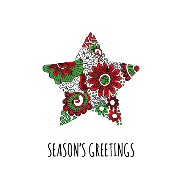 Season's Greetings Christmas Star doodle Hand Drawn Vector vector art illustration