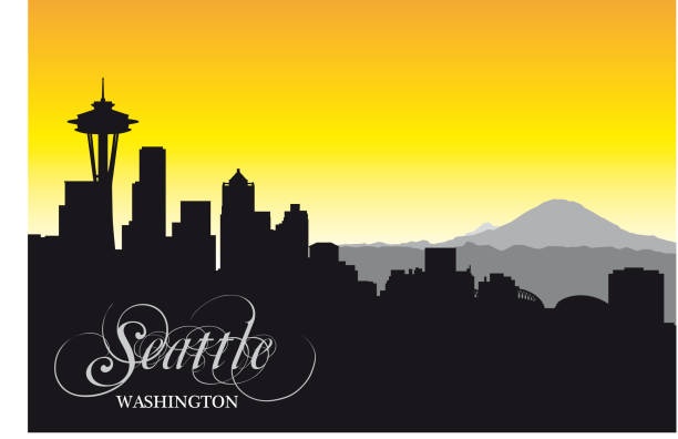 Seattle skyline, silhouette Seattle skyline, silhouette. mt rainier stock illustrations