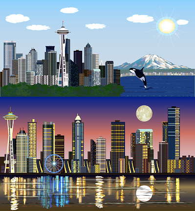 Seattle, Washington, USA - Day and Night