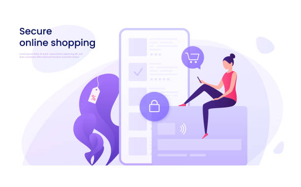Secure online shopping, protected payments using credit card concept. Secure online shopping, protected payments using credit card concept. Vector illustration. online shopping stock illustrations