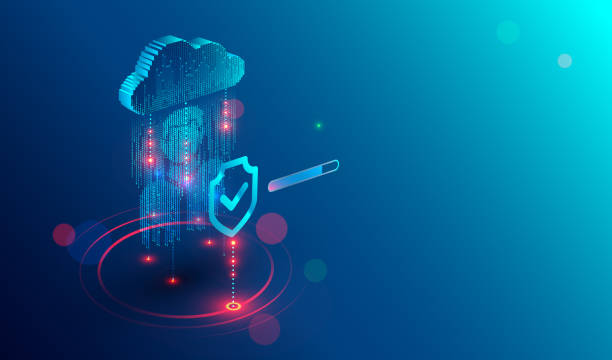 Secure privacy data in internet. data in cloud storage. Cyber security tech concept. Secure privacy data in internet. Symbol of shield protections of icon man, which consists digit code. The protection of personal data in cloud storage. Cyber security tech concept. general data protection regulation stock illustrations