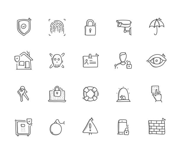 Security Hand Draw Line Icon Set Security Hand Draw Line Icon Set security drawings stock illustrations