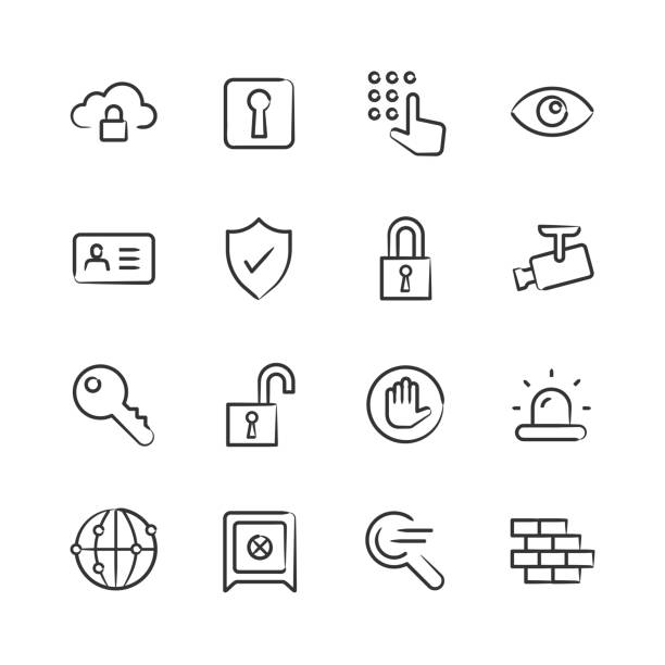 Security Icons — Sketchy Series Professional icon set in sketch style. Vector artwork is easy to colorize, manipulate, and scales to any size. security drawings stock illustrations