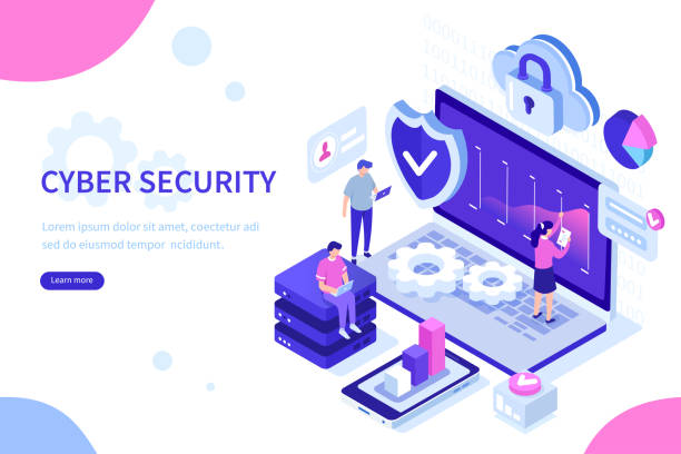security Cyber security concept with characters. Can use for web banner, infographics, hero images. Flat isometric vector illustration isolated on white background. shielding illustrations stock illustrations