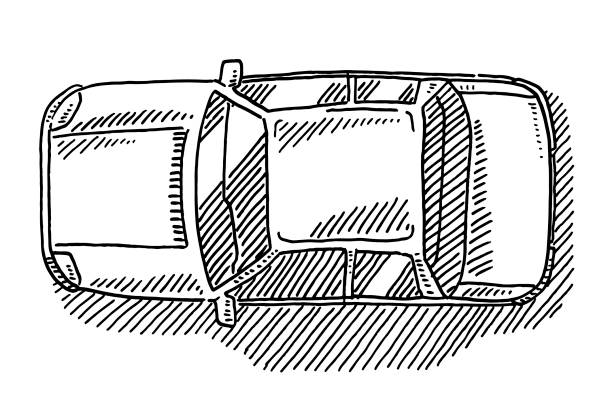 Sedan Car View From Above Drawing Hand-drawn vector drawing of a Sedan Car View From Above. Black-and-White sketch on a transparent background (.eps-file). Included files are EPS (v10) and Hi-Res JPG. car drawings stock illustrations