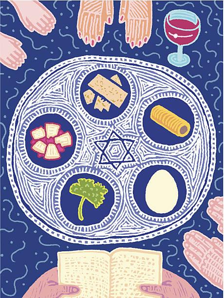 Seder Seder Feast on Passover. passover stock illustrations