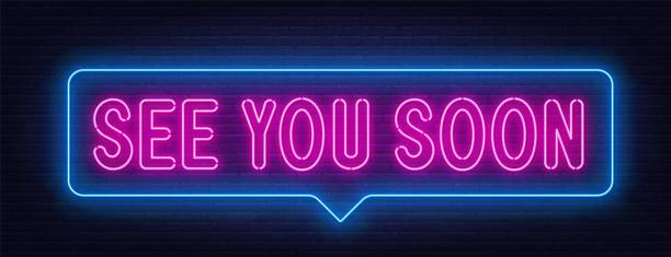 See You Soon neon lettering on brick wall background. See You Soon neon lettering on brick wall background. Vector illustration. looking stock illustrations