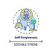 Self-forgiveness concept icon. Fighting procrastination idea thin line illustration. Avoiding being self-critical. Emotional well-being. Vector isolated outline RGB color drawing. Editable stroke