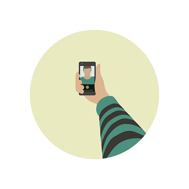 Selfie icon. Selfie flat icon. Simple vector illustration of taking selfie photo on smart phone. picking up photos stock illustrations