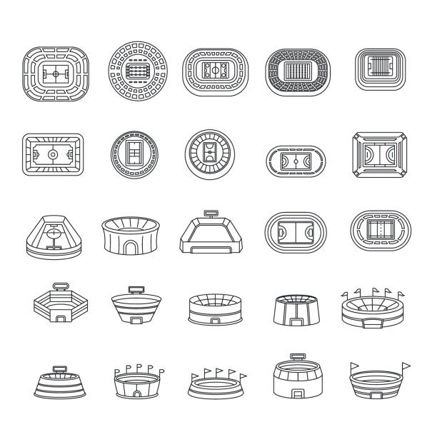 Selfie video photo people icons set, outline style Arena stadium sport scene icons set. Outline illustration of 25 arena stadium sport scene vector icons for web selfie patterns stock illustrations