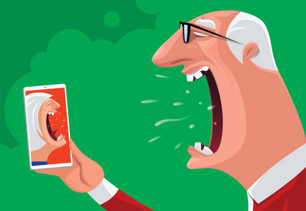 senior couple arguing via smartphone vector illustration of senior couple arguing via smartphone old man crying stock illustrations