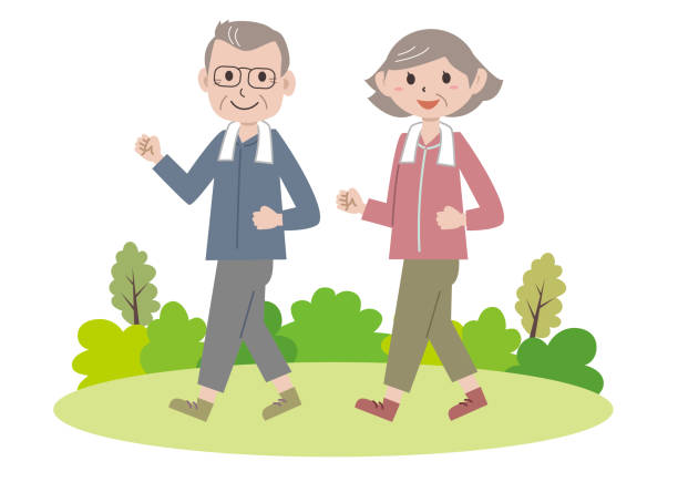 老年夫婦步行 - 競走賽 插圖 幅插畫檔、美工圖案、卡通及圖標