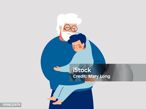 istock Senior father embraces his son with care and love. Happy Grandfather hugs his grandson. Happy Fathers Day concept with daddy and small boy 1199832979
