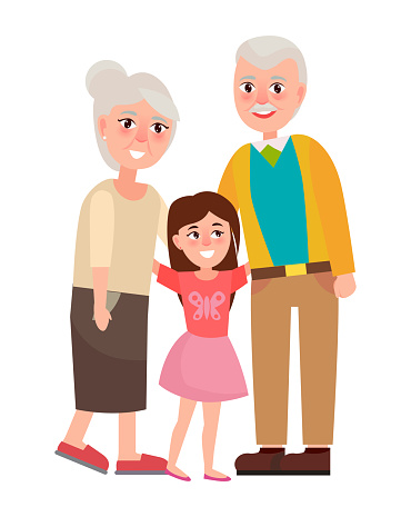Senior Grandparents with Granddaughter Isolated