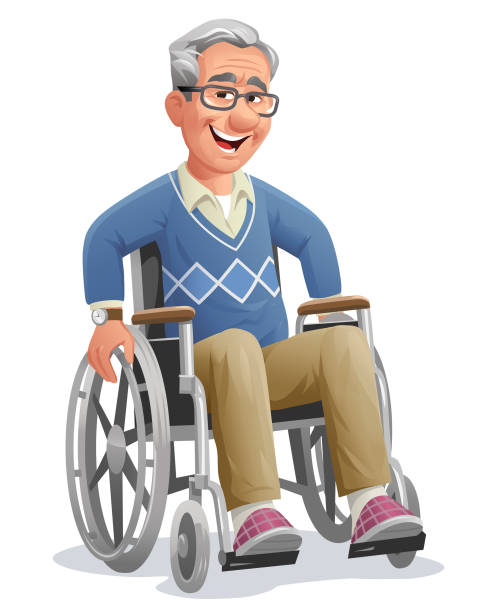 illustrations, cliparts, dessins animés et icônes de homme aîné dans le fauteuil roulant - senior portrait fullbody
