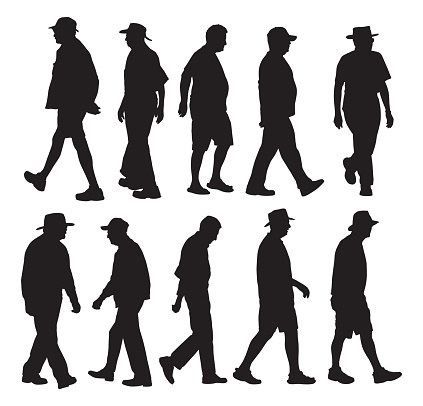 Senior Men Walking Silhouettes