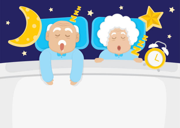 ilustrações de stock, clip art, desenhos animados e ícones de senior sleeping illustration vector - sleeping couple