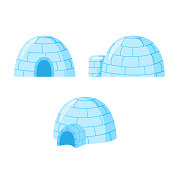 Seo of igloo isolated on white background. Icy cold house in flat design. Winter construction from ice blocks. Eskimo peoples house. Vector illustration