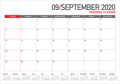 September 2020 Desk Calendar Vector Illustration Stock
