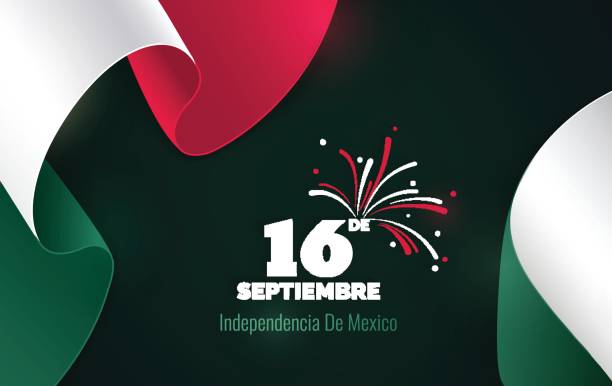 16 September. Mexico Happy Independence Day greeting card. 16 September. Mexico Happy Independence Day greeting card. Waving mexican flags isolated on green background. Patriotic Symbolic background  Vector illustration mexican independence day stock illustrations
